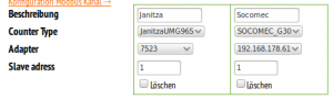 Modbus TCP, Modbus RTU Kanalkonfiguration